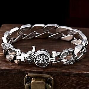 Stainless Steel Chain Link Bracelet, Mantra, Screwbar Curb Chain